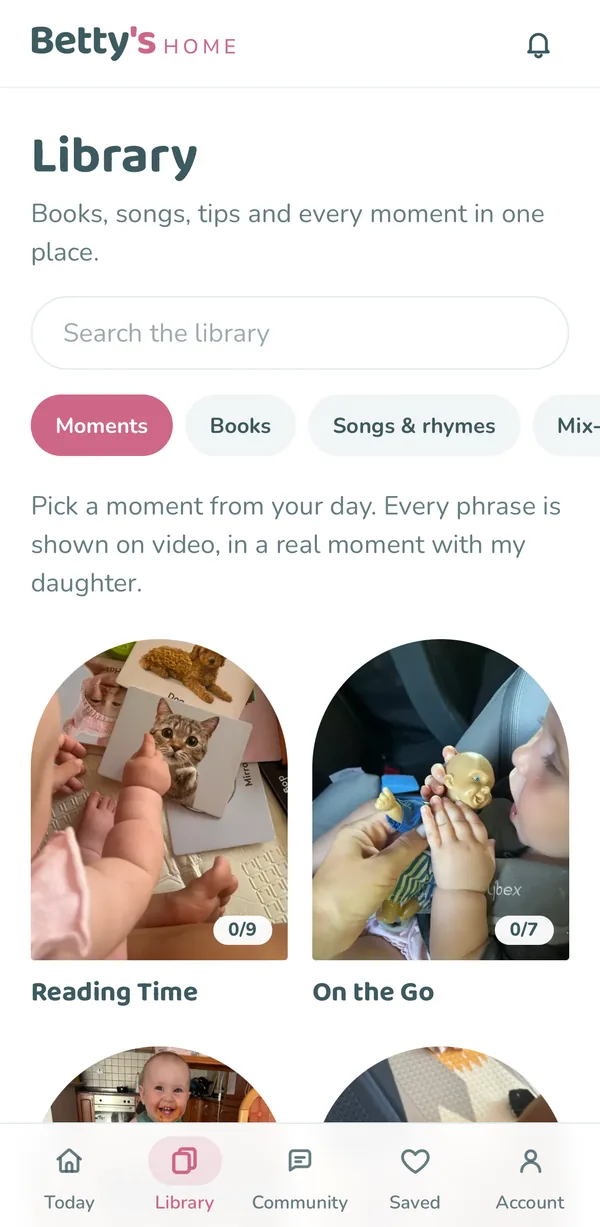 The Library with everyday moments in the Betty's HOME app