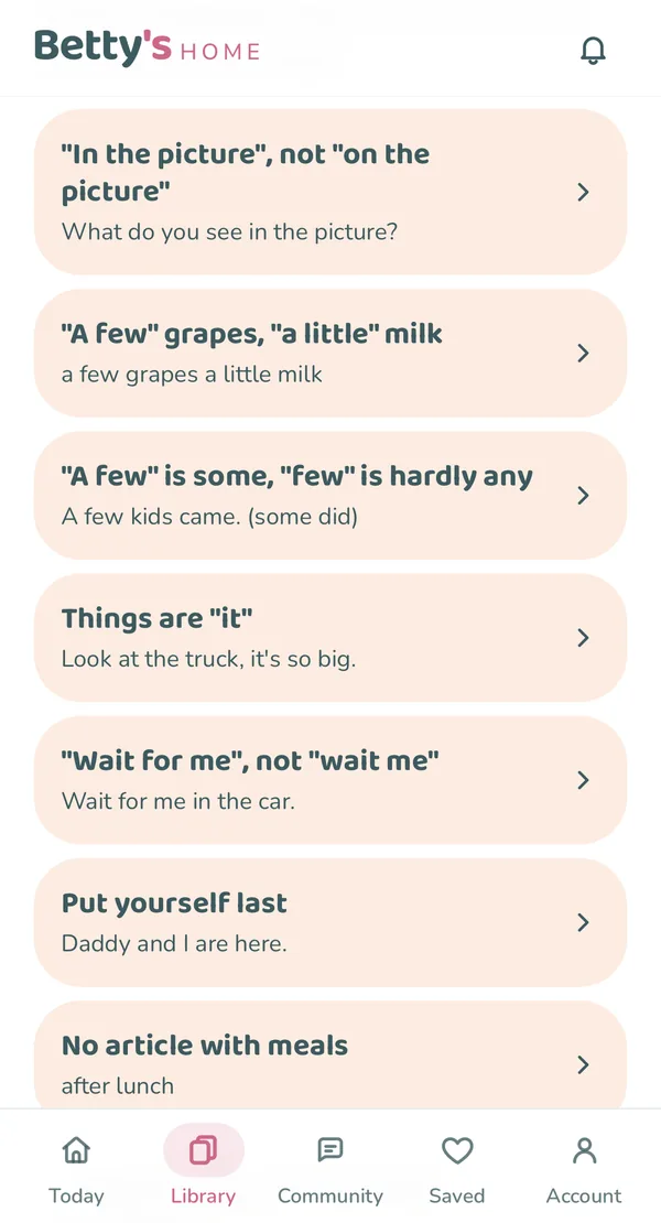 The Mix-ups screen in the Betty's HOME app